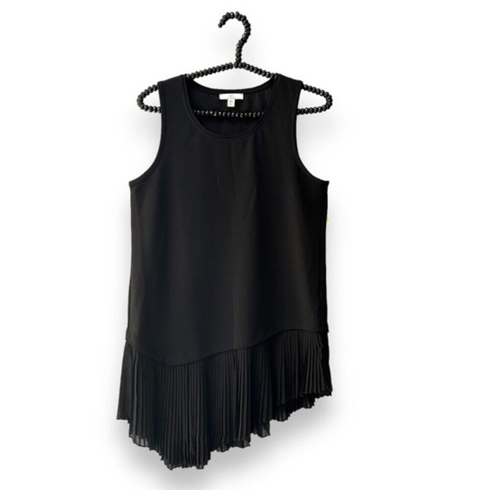 H by Halston Black Asymmetrical Tunic Top Blouse Pleated Plisse S Black Y2K